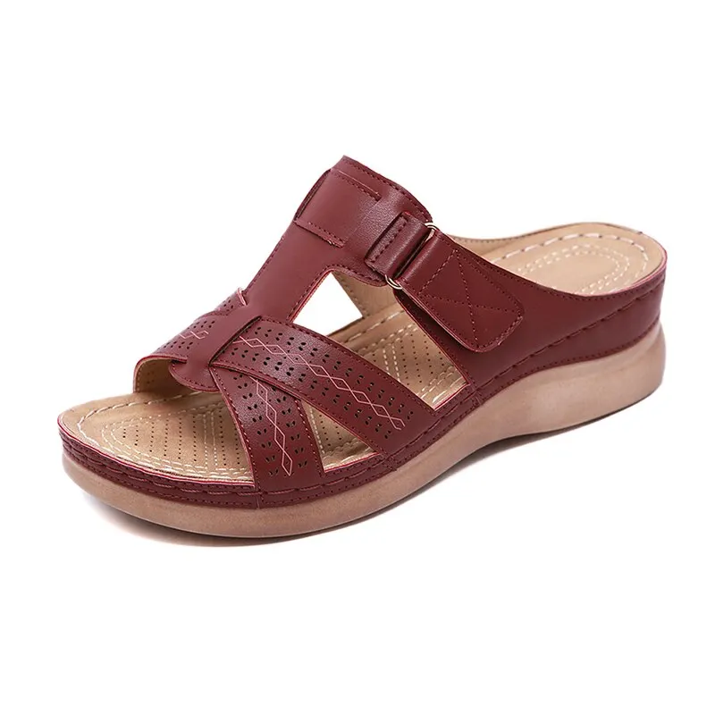 2022 Summer Women Premium Orthopedic Open Toe Sandals Vintage Anti-slip Breathable Leather Casual Female Platform Retro Shoes