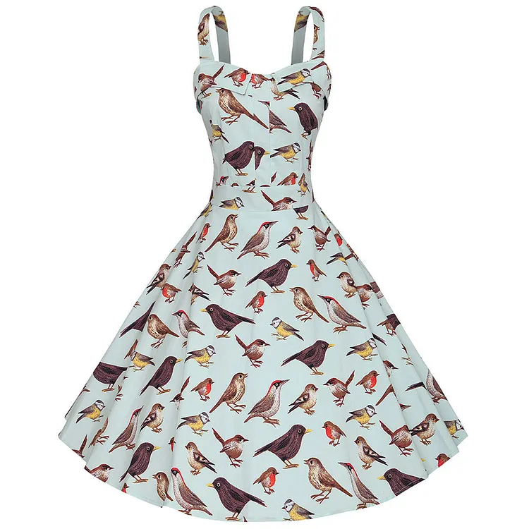 Vintage Empire Waist Dress Vintage Elegant Girdle Printed Sling Large Swing Tuxedo Dress