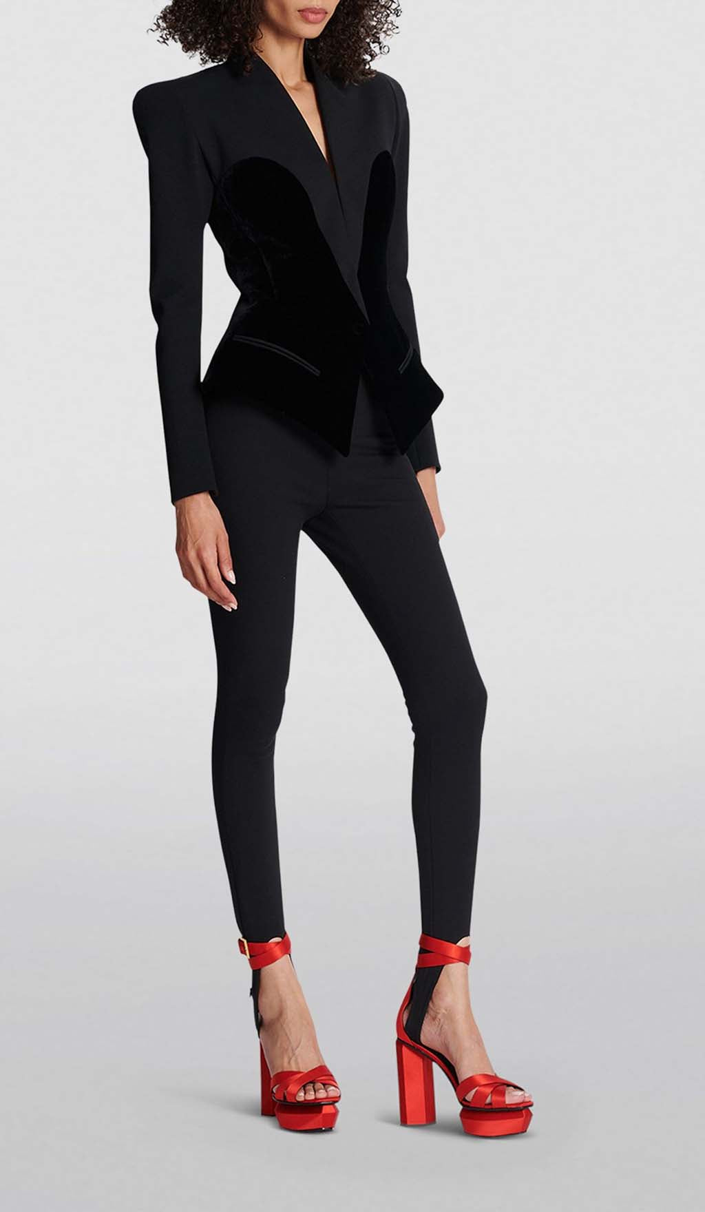 V Neck Two Pockets Blazer In Black Flowering Girl