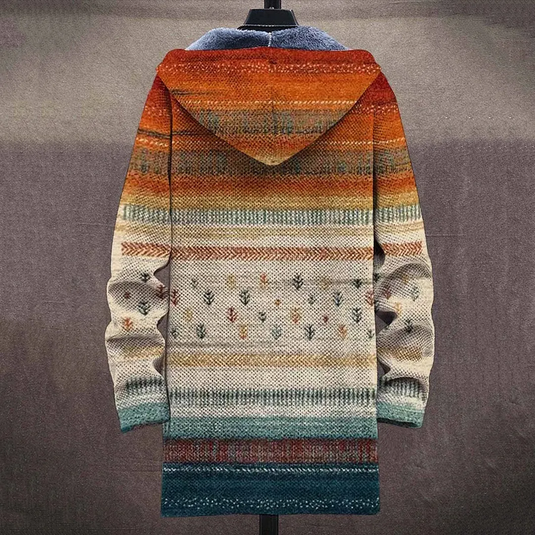 Retro Art Print Plush Thickened Long Sleeve Sweater Jacket Cardigan