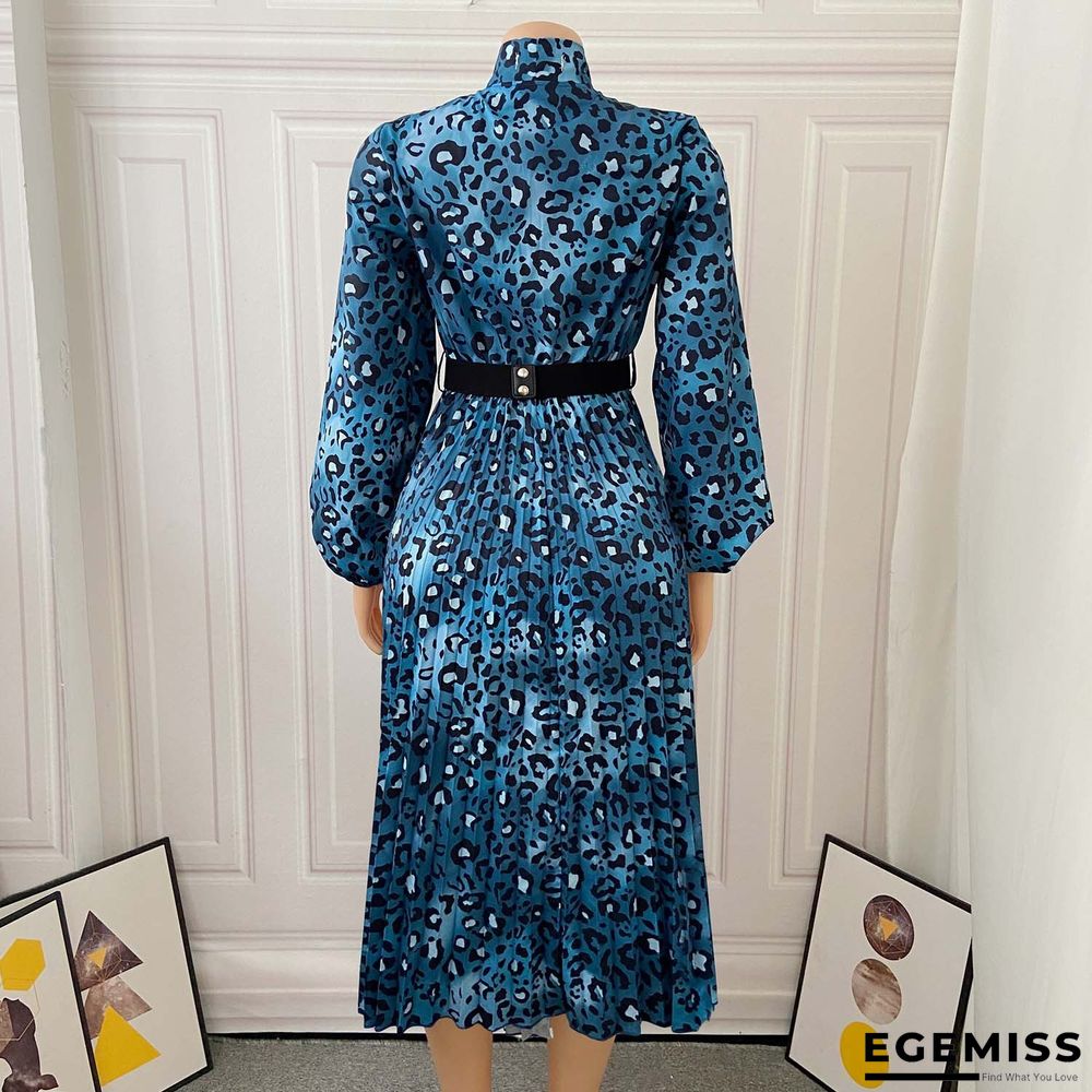 Long Sleeve Printed V-neck Pleated Dress | EGEMISS