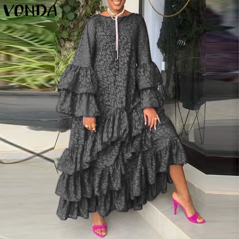VONDA 2022 Autumn Holiday Long Dress For Women Vintage Printed Party Dresses Bohemian Long Sleeve Sundress Beach Casual Vestidos