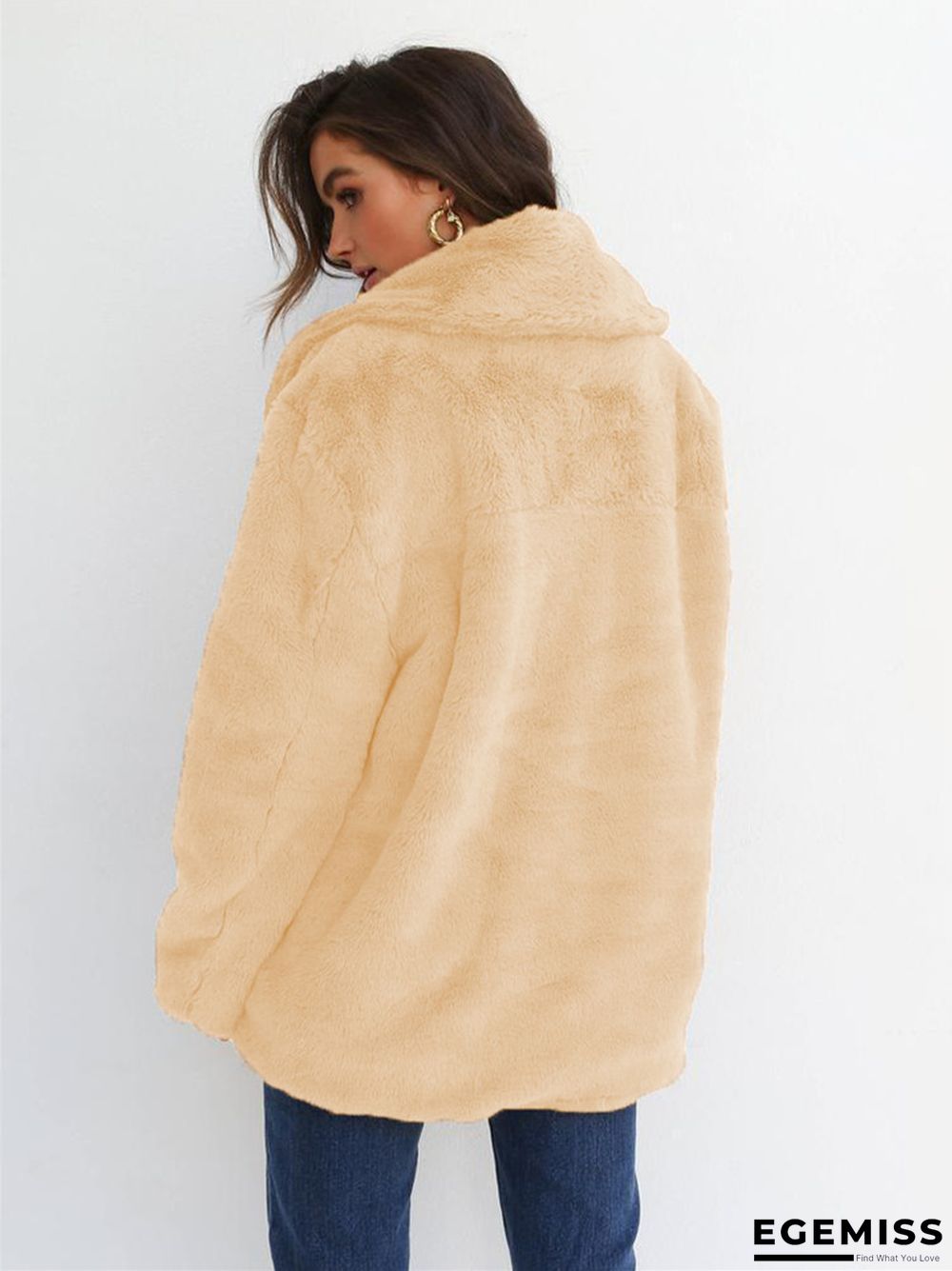 Fashion Solid Color Sexy Plush Lapel Coat | EGEMISS