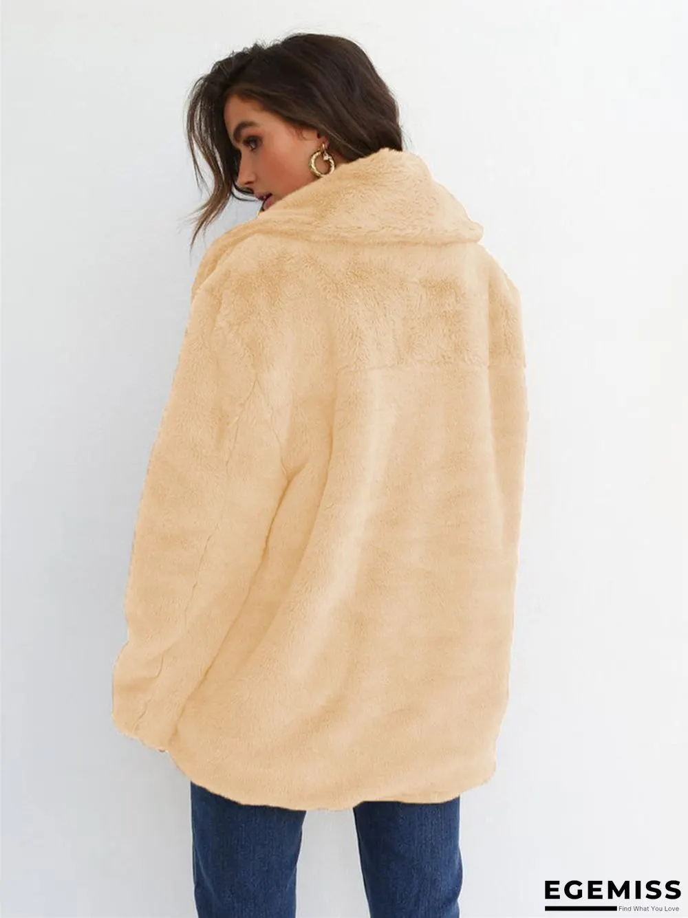 Fashion Solid Color Sexy Plush Lapel Coat | EGEMISS