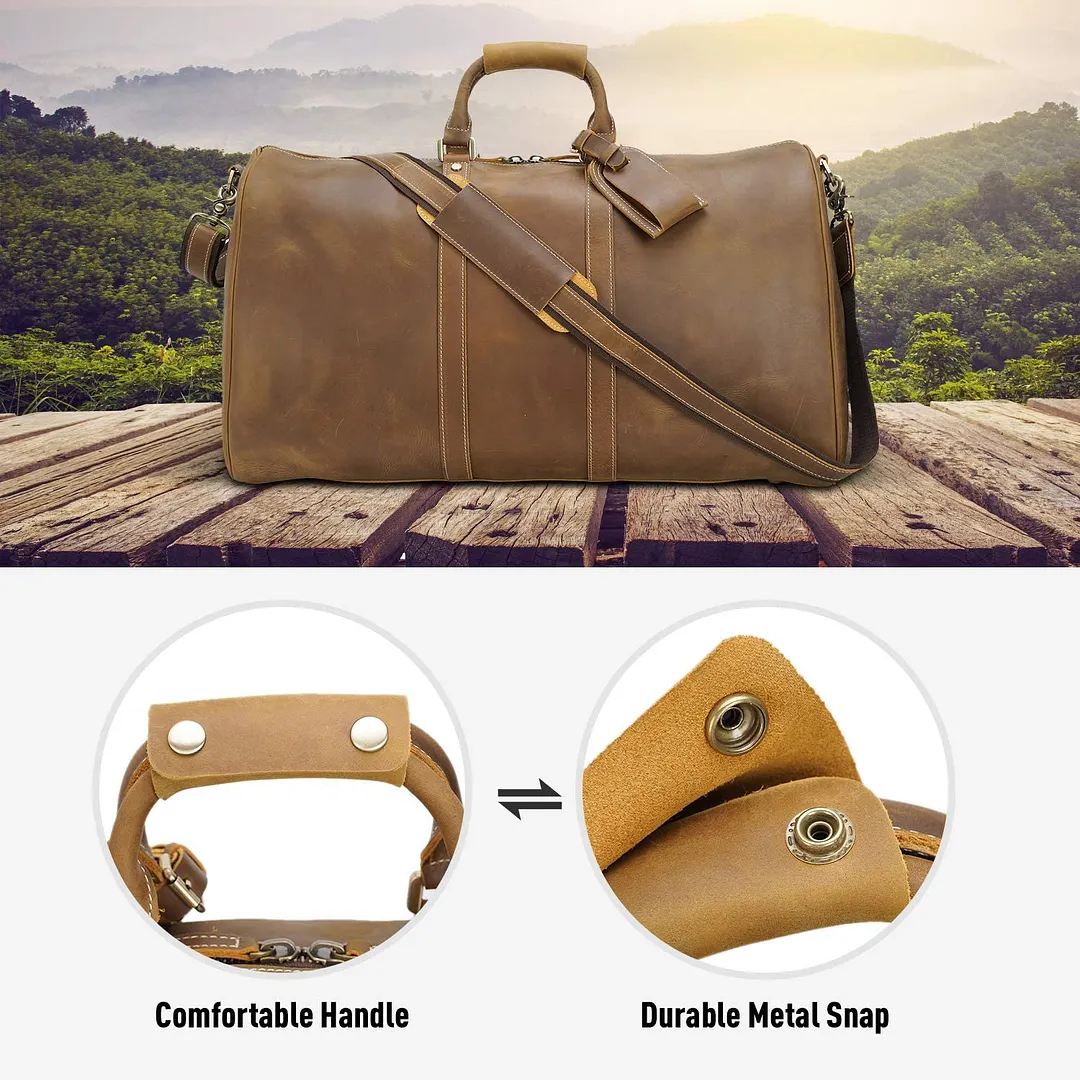 22 Inch Full Grain Leather Travel Duffel Weekender Bag Overnight Duffle Bag For Men
