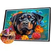 (US Local)Dog with Garland 5D DIY Full Drill Round Big Size Diamond Painting Kit Home Wall Room Decor 40x35cm