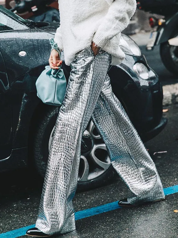 High Waisted Wide Leg Pockets Pants Trousers
