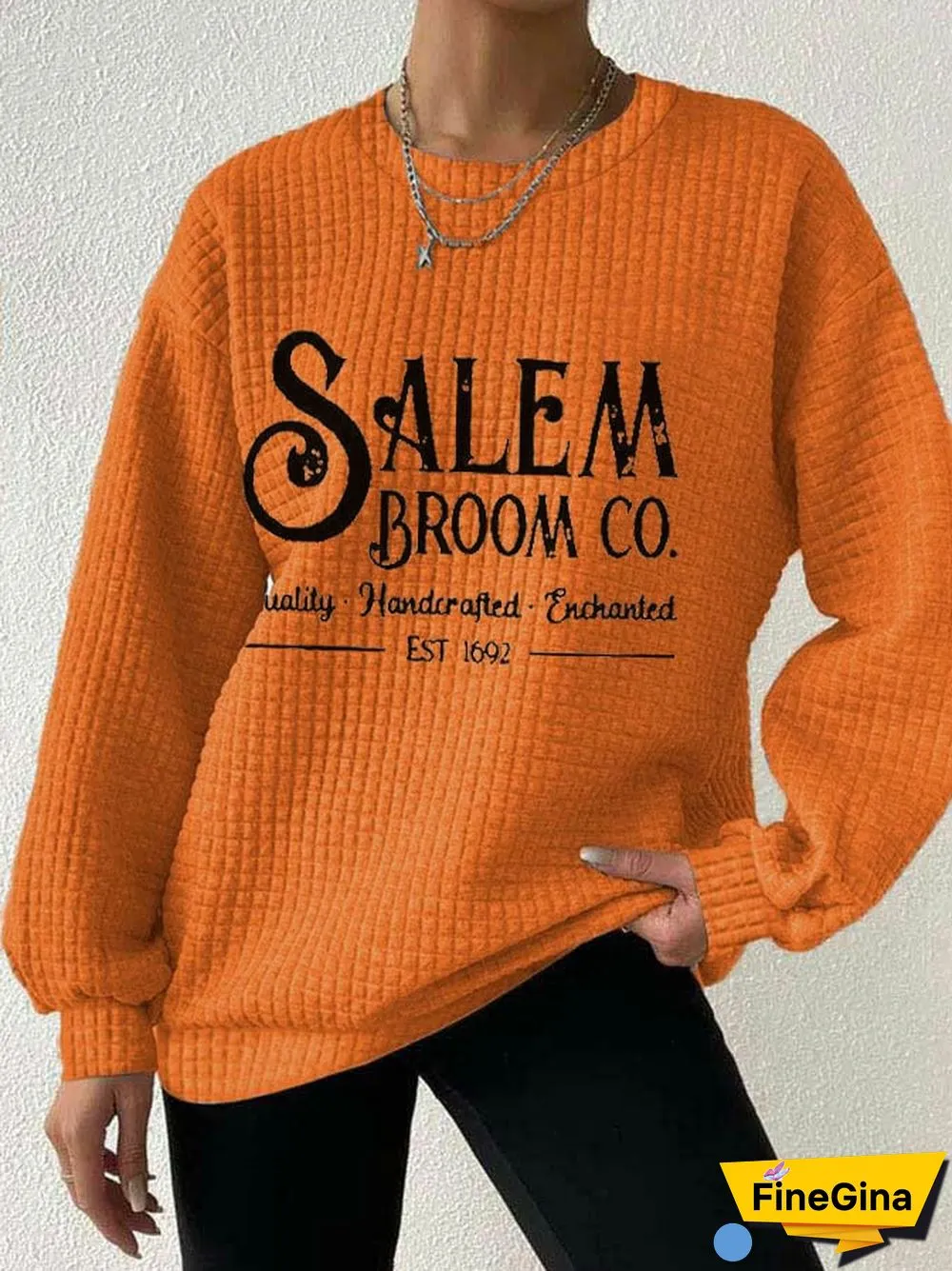 Women's Salem Broom Co Quality Handcrafted Enchanted Est 1692 Waffle Sweatshirt