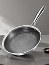 304 Stainless Steel Frying Pan With Handle Universal Steak Cooking Pot Non-Coated Single Sided Honeycomb Skillet Suitable for Fried Egg Steak