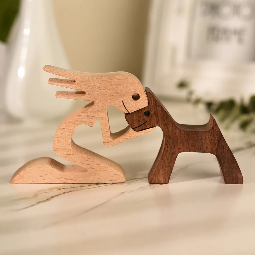 Family Puppy Wood Dog Craft Figurine Desktop Table Ornament Carving Model Creative Home Office Decoration Love Pet sculpture 515-1