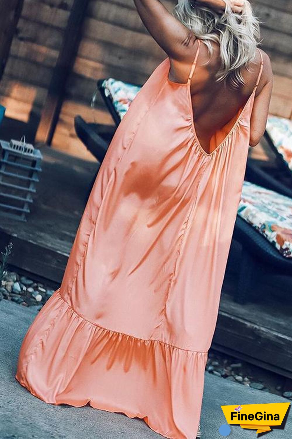 Ruffles Hem Slip Maxi Dress