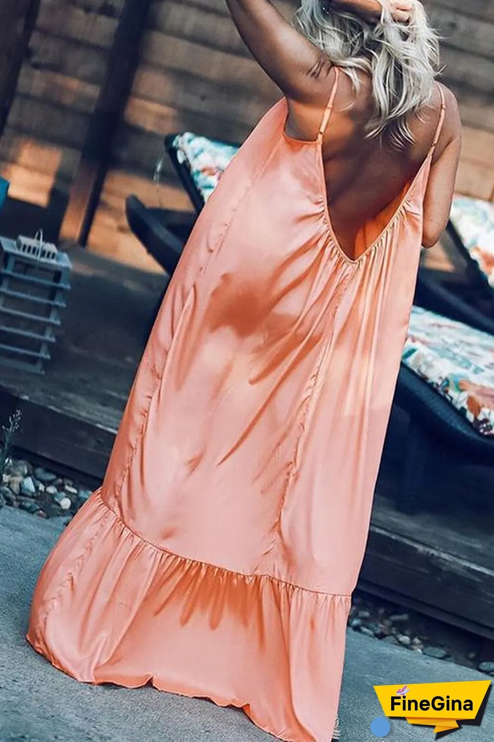 Ruffles Hem Slip Maxi Dress