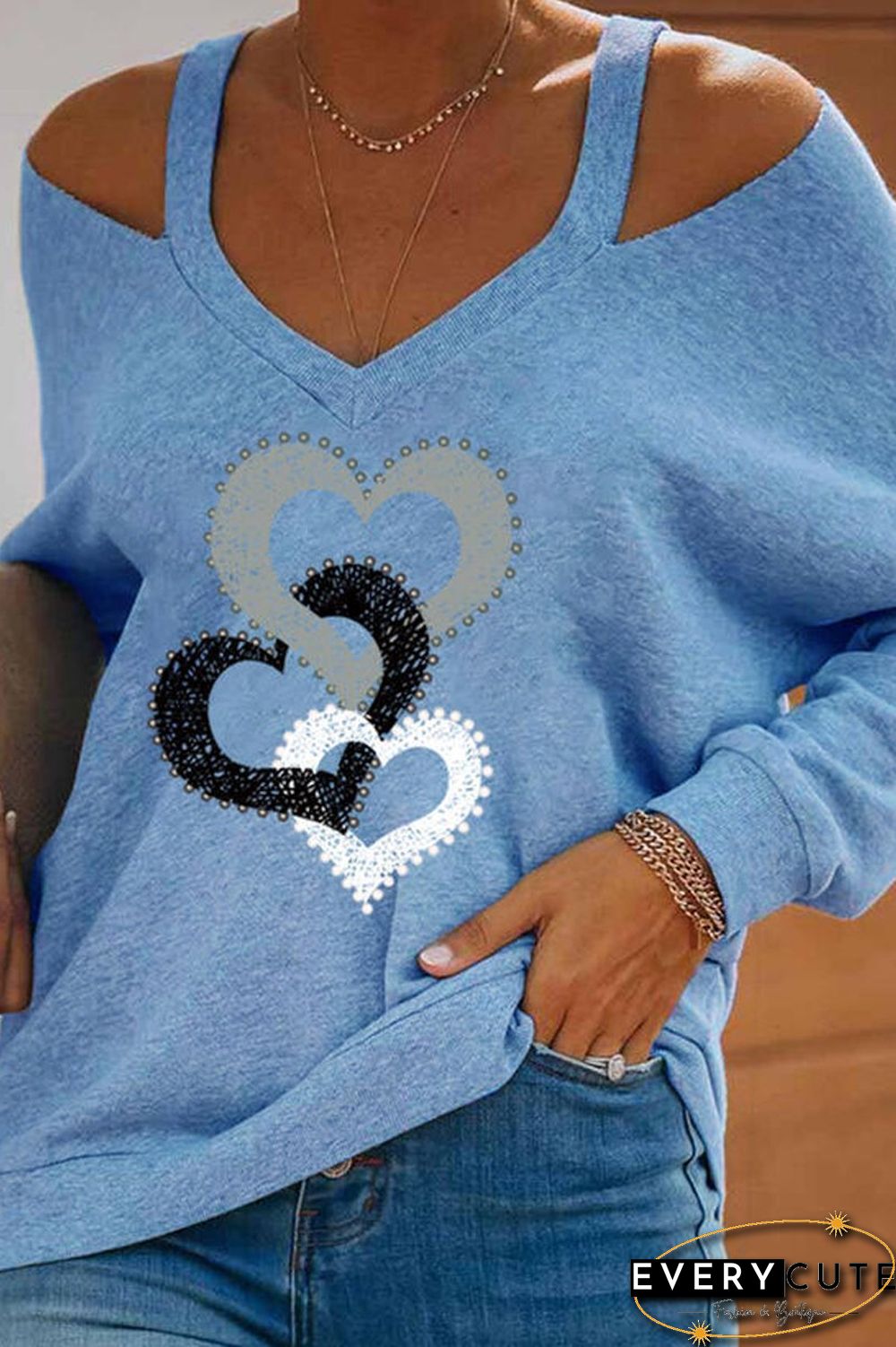 Cold Shoulder Heart-Shaped Casual Top