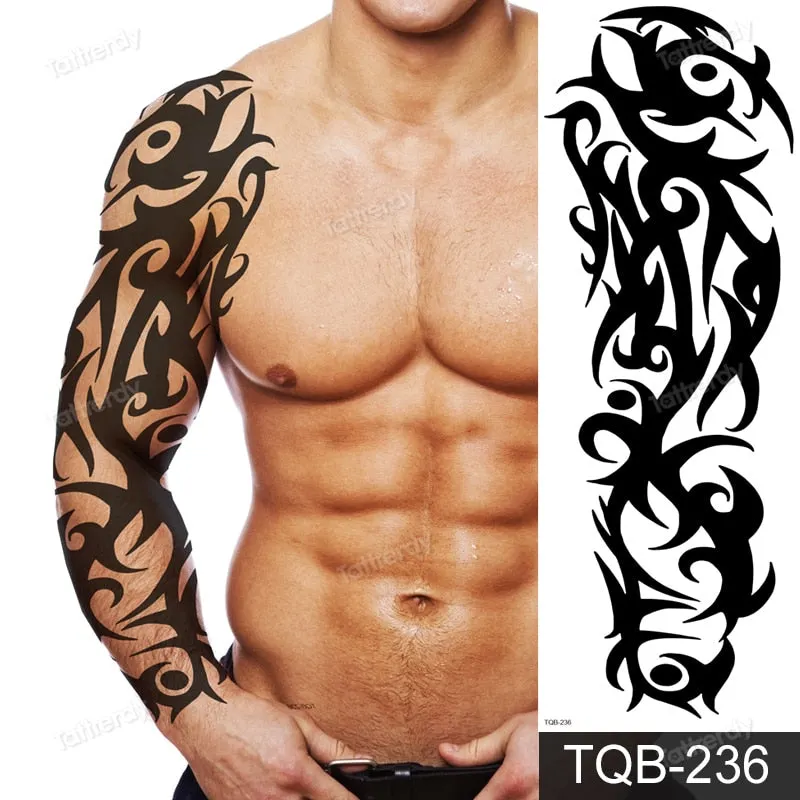 skull sleeve tattoo designs large full arm temporary tattoos for men boy tatoo fake waterproof tiger totem lion dragon pattern