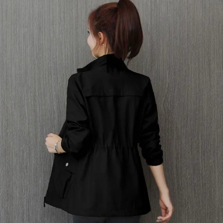 Women's Windbreaker 2021 Autumn New Korean Wild Stand-Collar Short Jacket Female Student Windbreaker Coat Lining Plus Size 3XL