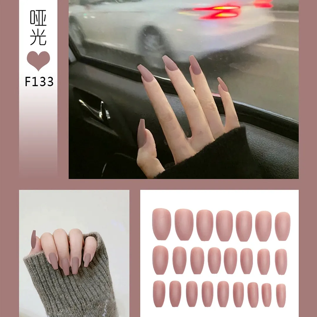 Nail Art Fake Nails Stiletto Tips Clear Press on Long False with Glue Coffin Stick Display Full Cover Artificial Designs Matte