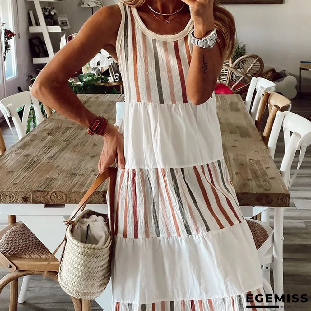 Contrasting Color Sleeveless Dress With Long Swing White Dresses | EGEMISS
