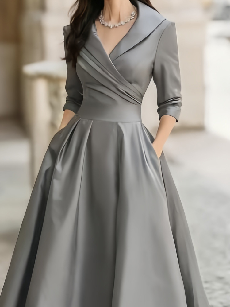 Comstylish Vintage-inspired Satin Midi Dress With Draped Collar