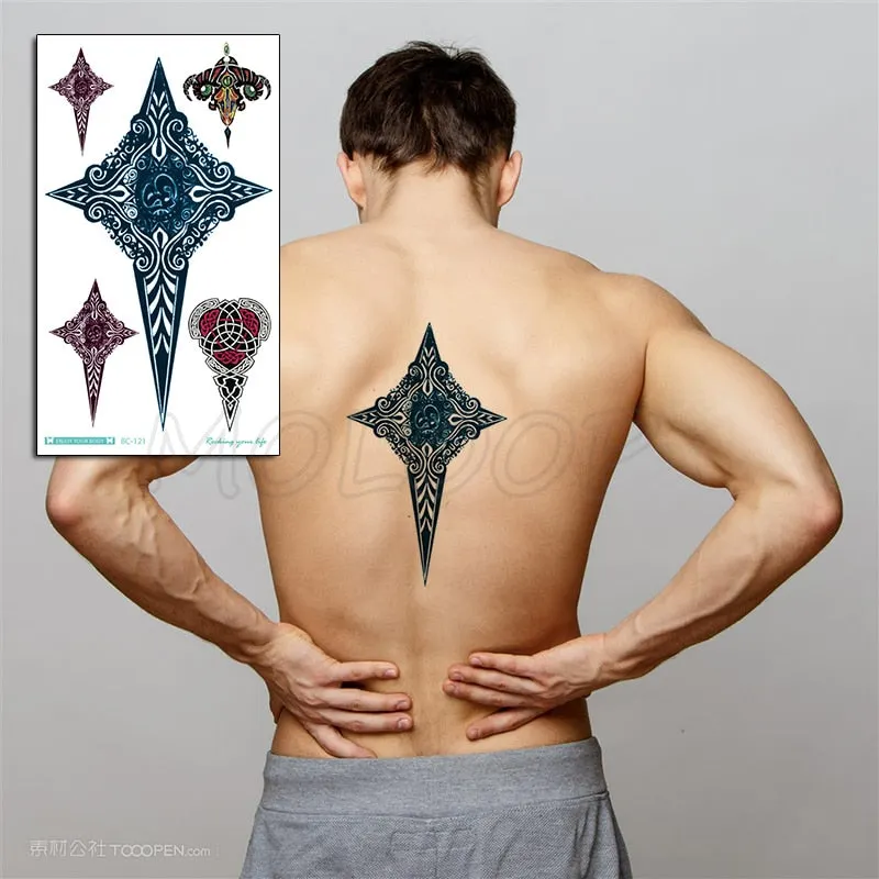 Temporary Tattoo Sticker Totem Flower Arrow Color Sexy Chest Back Fake Tatoo Waterproof Flash Tatto Body Art for Woman Girl