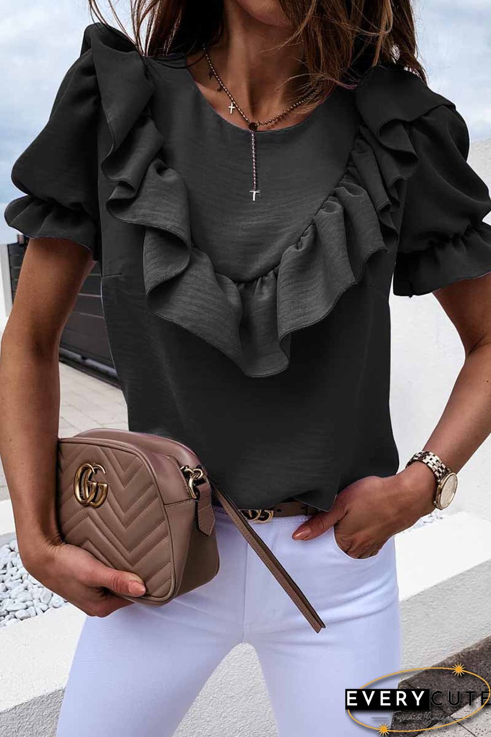 Ruffled Loose Short Sleeves Tops