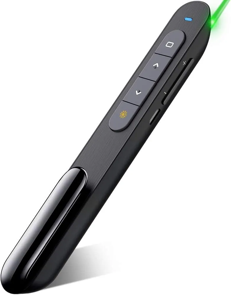 Wireless Presenter, Hyperlink Volume Control Presentation Clicker RF 2.4GHz USB PowerPoint Clicker Presentation Remote Control Pointer Slide Advancer (Black)(UPC/EAN)701473808109