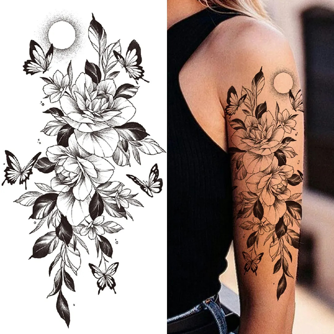 Sdrawing Arm Temporary Tattoos Sleeve For Men Women Realistic Fake Tatoos Warrior Lion Tiger Flower Tatoo Sticker Black Totem Maori 507-1