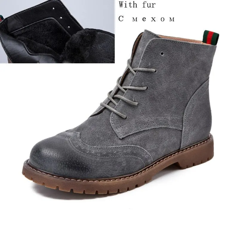 women shoes 2021 spring genuine leather Female short boots  suede women booties  British lace retro trend women naked boots