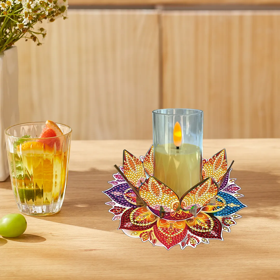 Mandala Lotus-H Acrylic DIY Diamond Painting Candle Holders Without Candles Crystal Painting Tealight Candle Stand Table Centerpiece for Adults Beginners Home Party Decor