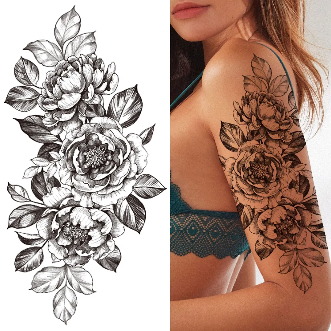 Lily Chains Flower Temporary Tattoos For Women Girl Black Butterfly Dream Catcher Tattoo Sticker Fake Rose Sexy Tatoos Back Body 1108