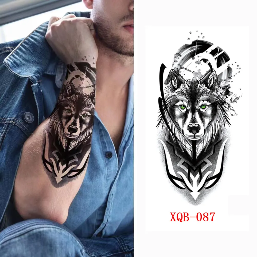 Sdrawing Forest Animal Temporary Tattoos for Men Wolf Tattoo Stickers Tiger Skull Skeleton Fake Tattoo for Women Arm Sleave