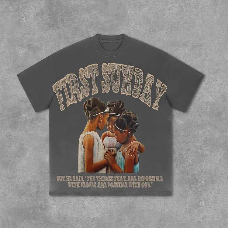 Street Retro First Sunday Faith Bible Graphic Print Cotton T-Shirt