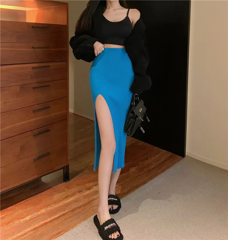 Uveng Uveng Temperament Elegant Sexy Open Skirt Dress Girl Slim Skinny Knitted Skirt Pure Wind High Waist Temperament Skirt