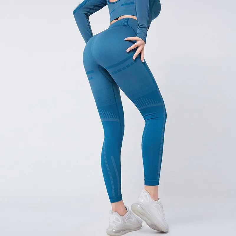 SVOKOR Women Leggings Stripe Fitness Push Up Leggings High Waist Sexy Pants Workout Gym Jeggings Seamless Running