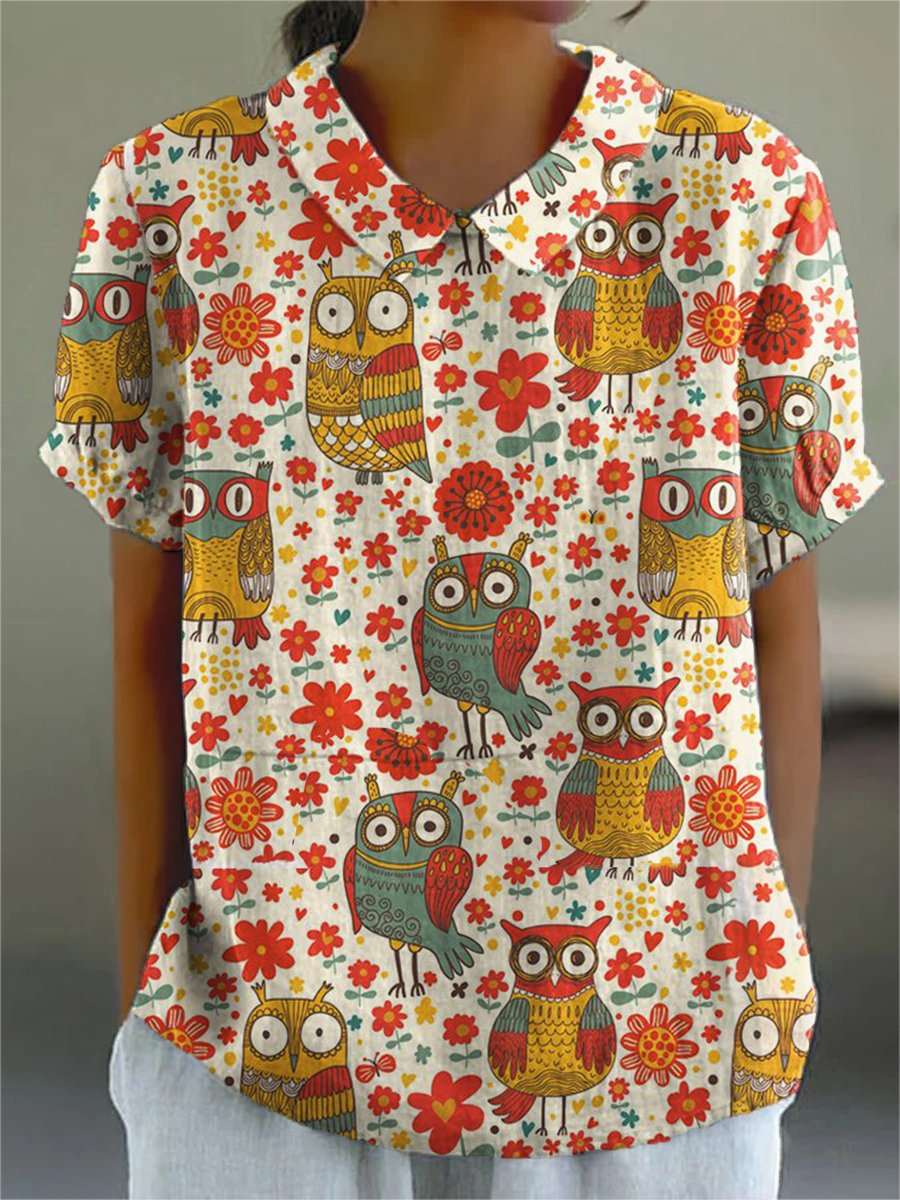 Women's Country Art Print Casual Cotton And Linen Shirt