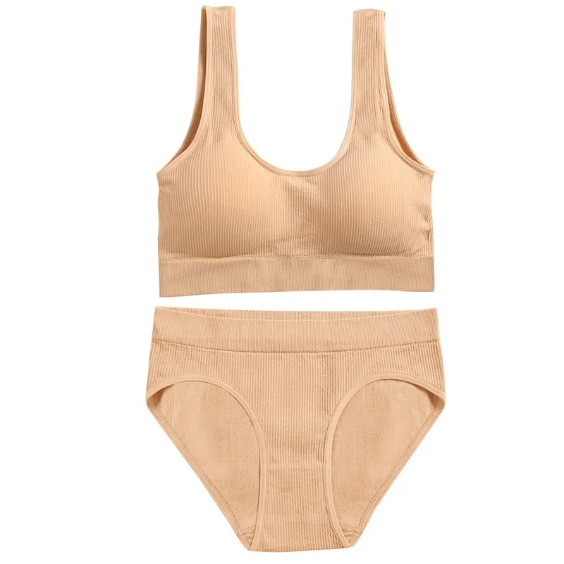 New Sexy Women Lingerie Underwear Camis And Panty Set Top Bra Set Ultra-thin Bras For Woman Cropped Top Underpants 6 Solid Color