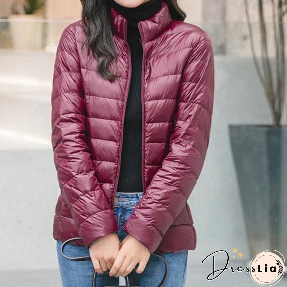 Autumn and Winter Light Down Jacket Women Stand Collar Short Coat