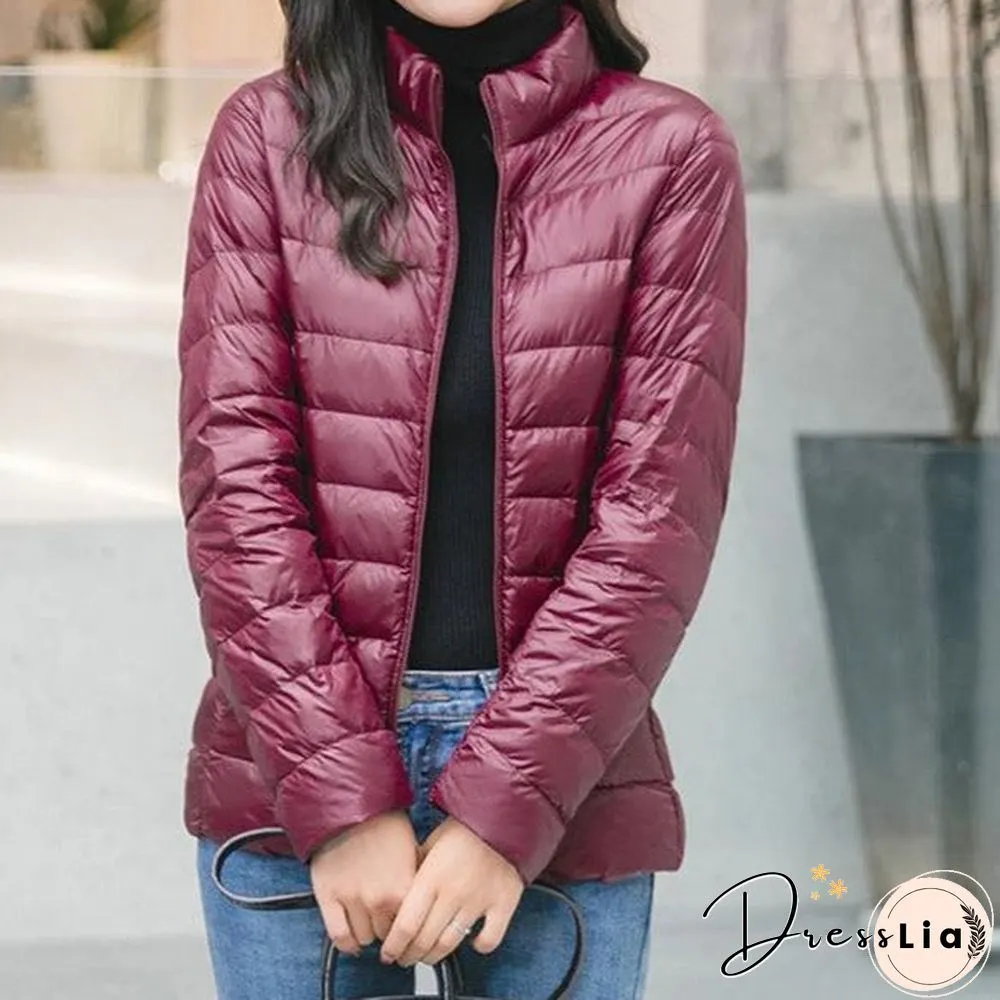 Autumn and Winter Light Down Jacket Women Stand Collar Short Coat
