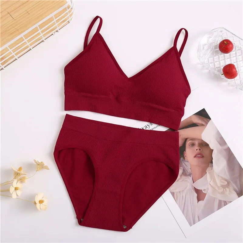 FINETOO Women Bra Panties Set Sexy G-String Push Up Bra Set Seamless Underwear Sports Thong Panty Bralette Fitness Lingerie Set