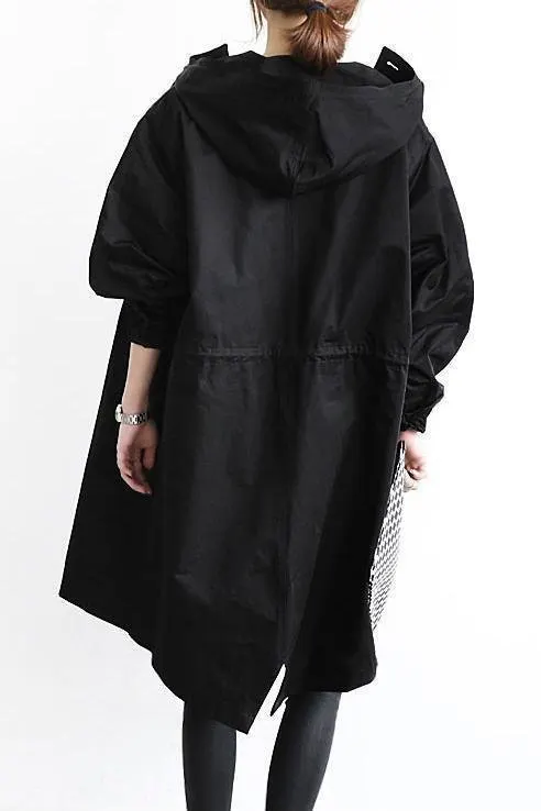 WATER RESISTANT OVERSIZED HOODED WINDBREAKER RAIN JACKET