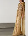 Elegant Sequined Embroidered Cape Gown