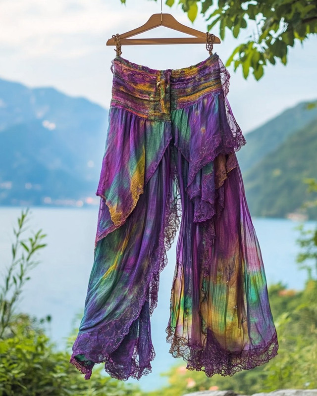 Summer Holiday Ruffle Lace Tie-Dye Pant 8543