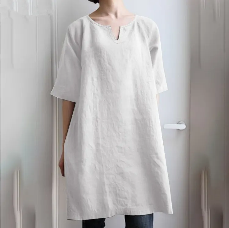 Casual Solid Cotton Linen Mini Dress