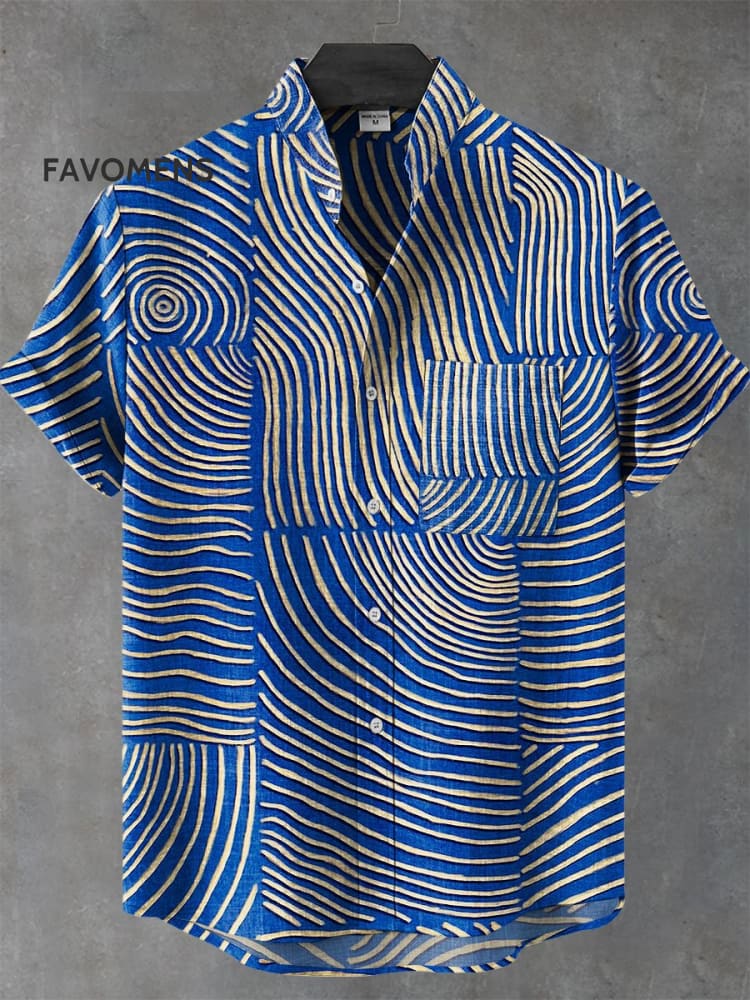 Vintage Abstract Line Art Print Casual 100% Cotton Shirt Multicolor / S