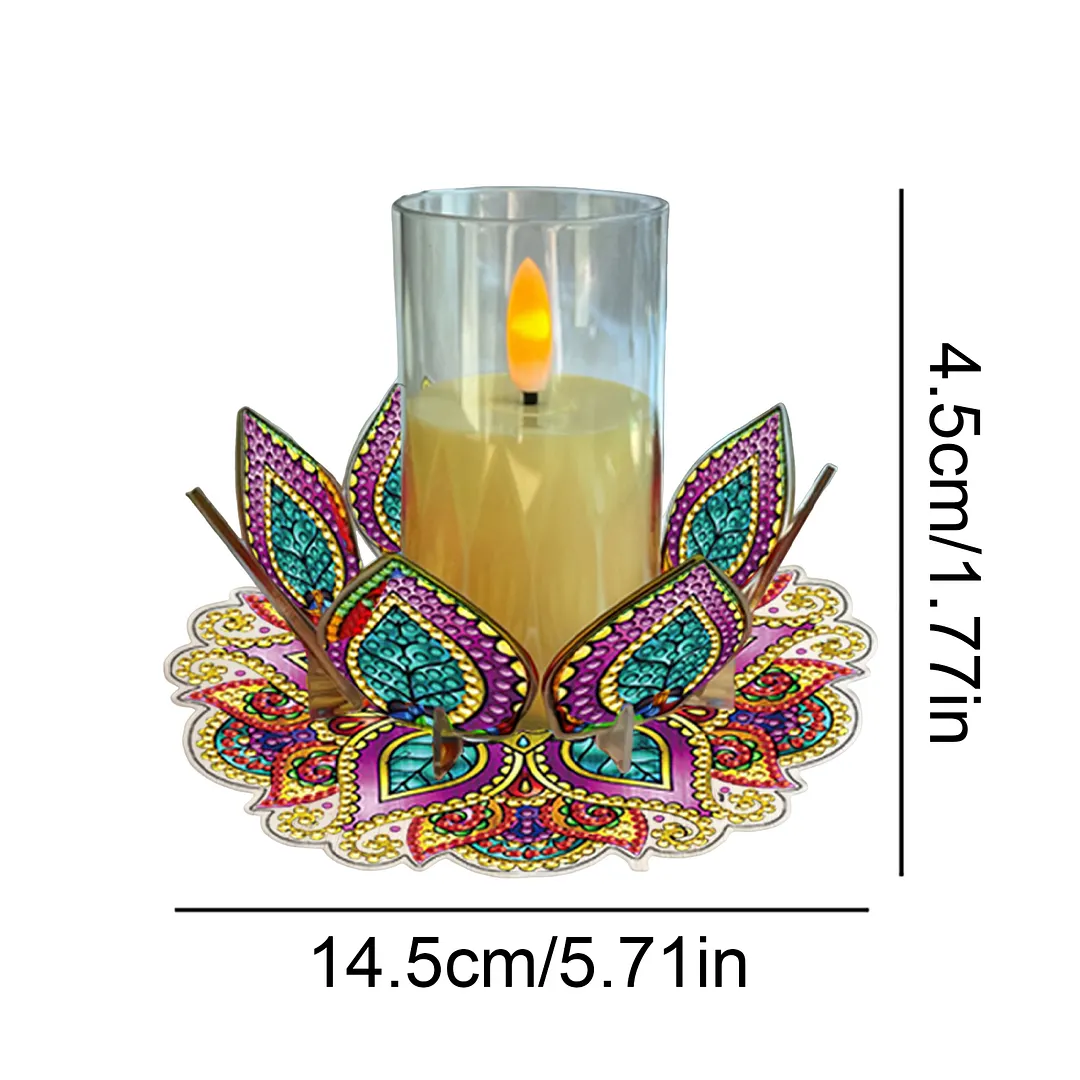 Mandala Lotus-B Acrylic DIY Diamond Painting Candle Holders Without Candles Crystal Painting Tealight Candle Stand Table Centerpiece for Adults Beginners Home Party Decor
