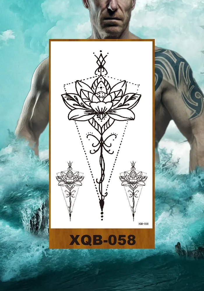 Temporary Tattoos Stickers Women Girl Chest Arm Fake Tatoo Lotus Peony Rose Magnolia Flowers Totem Face Body Makeup Waterproof