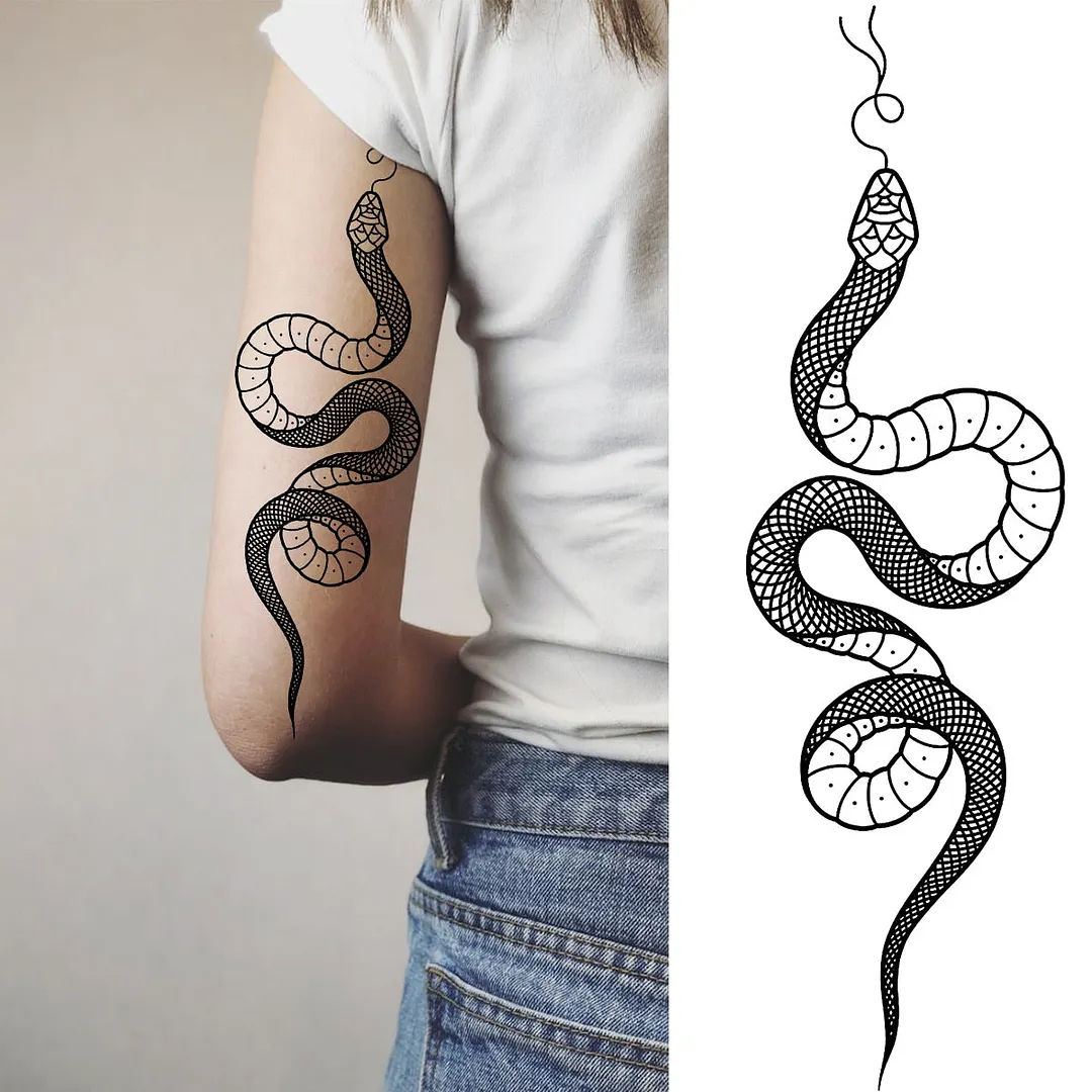 Black Rose Flower Snake Temporary Tattoos For Women Adult Peony Serpent Fake Tattoo Forearm Body Art Painting Waterproof Tatoos