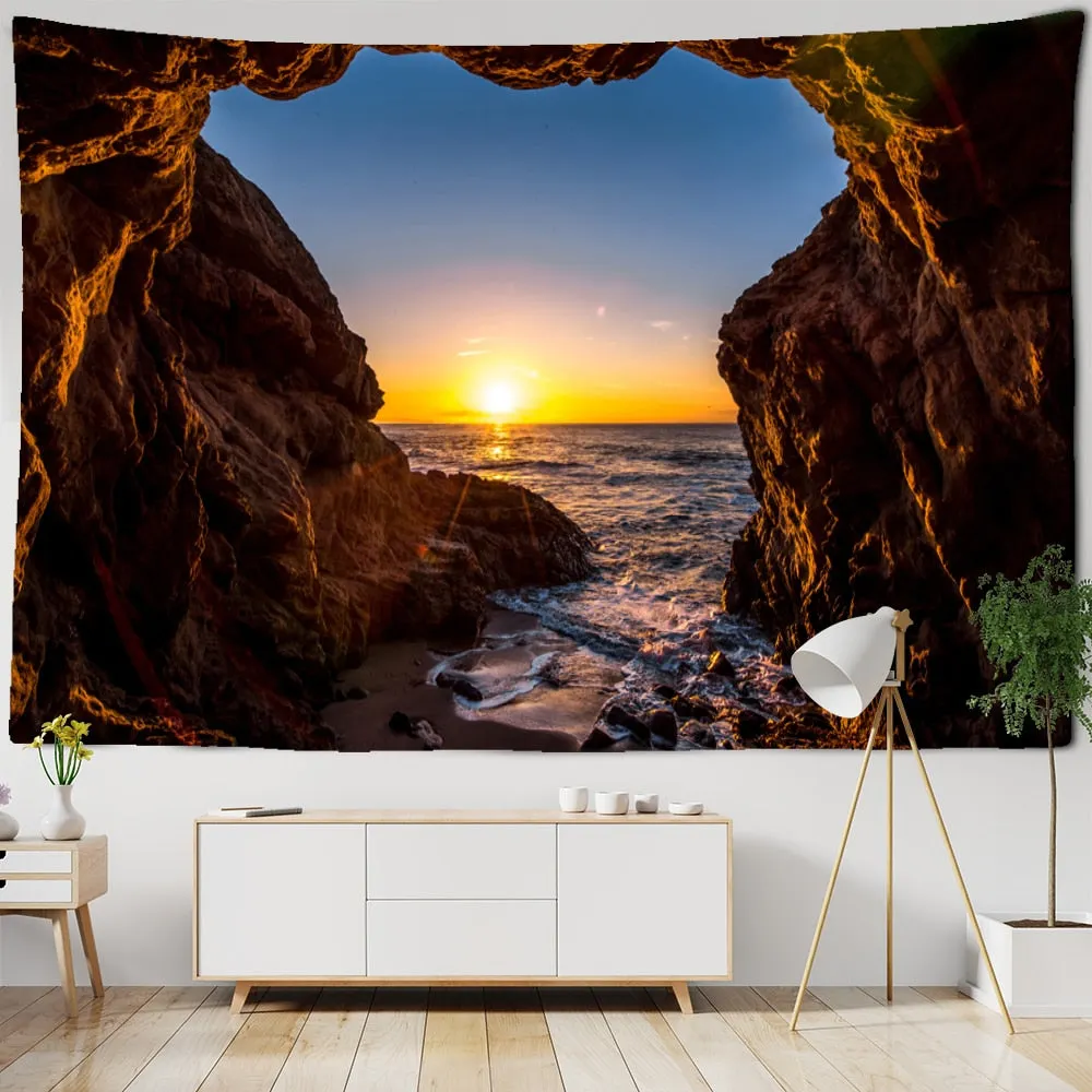 Sunset Seascape Tapestry Wall Hanging Bohemian Style Hippie Witchcraft Aesthetics Room Bedroom Home Decor