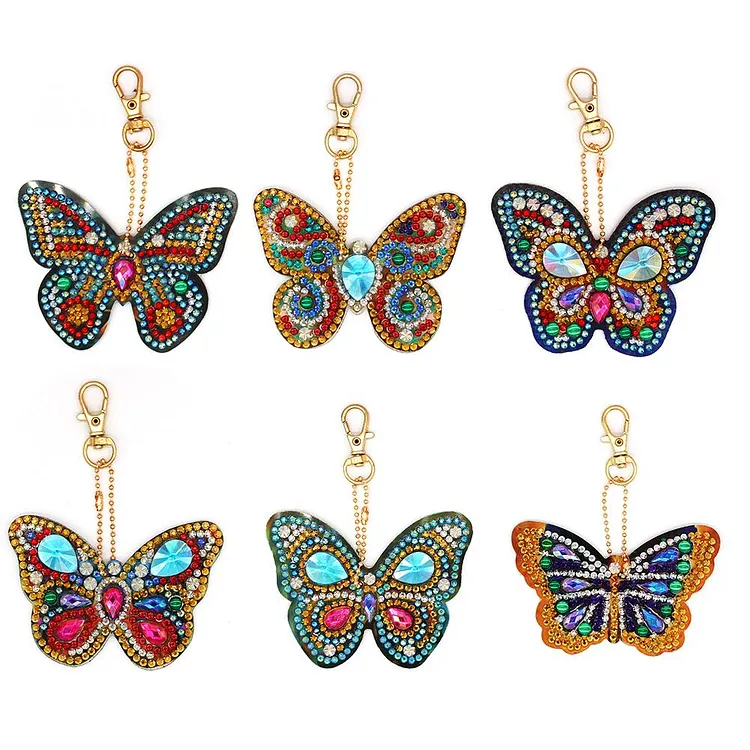 【Key-chain】6Pcs Diy Butterfly Full Drill Special Shaped Diamond Painting Keychain Gift gbfke