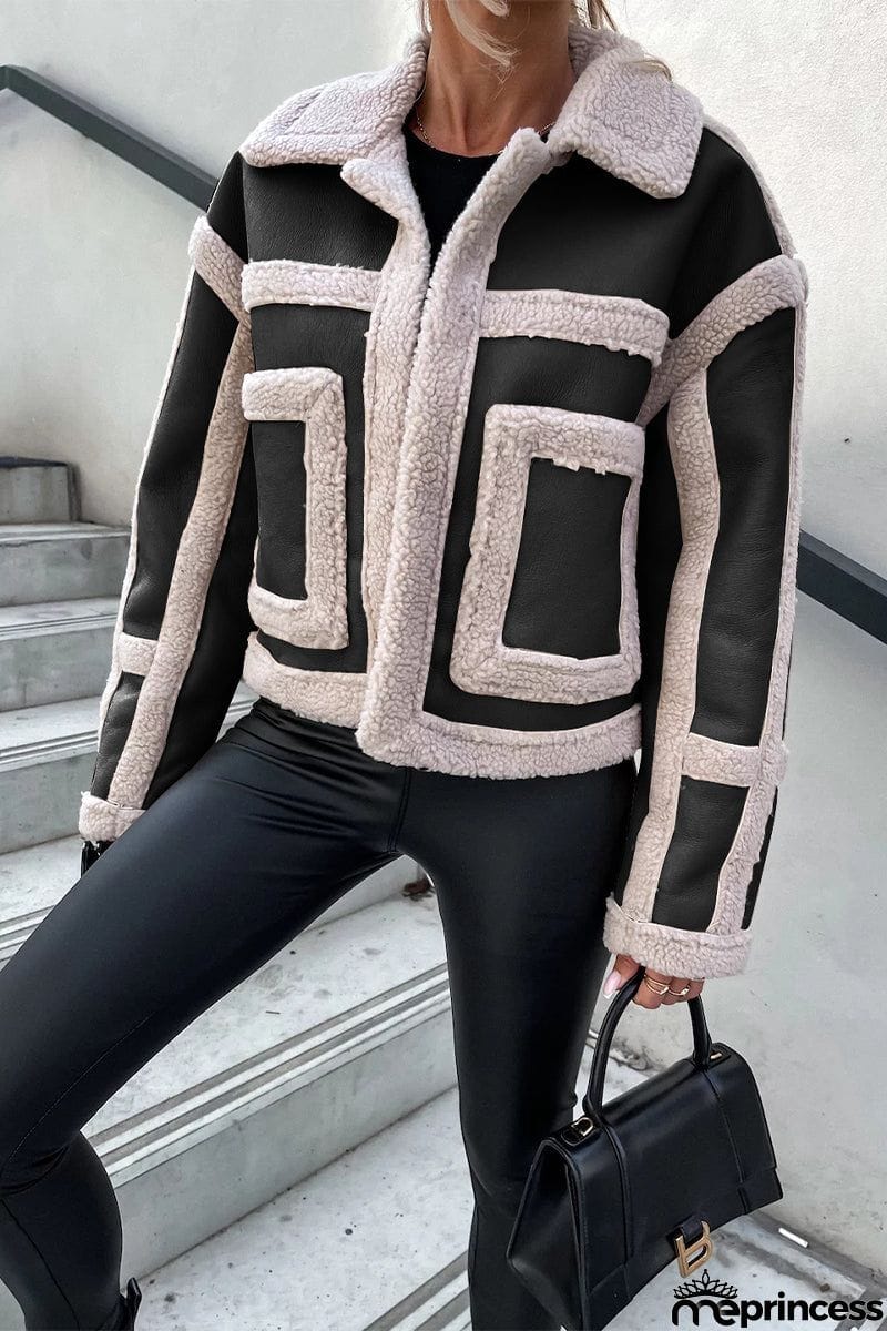 Elegant College Solid Patchwork Turndown Collar Outerwear