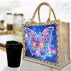 Papillon Sac Shopping En Lin Avec 2 Toiles Diamant Painting Interchangeables